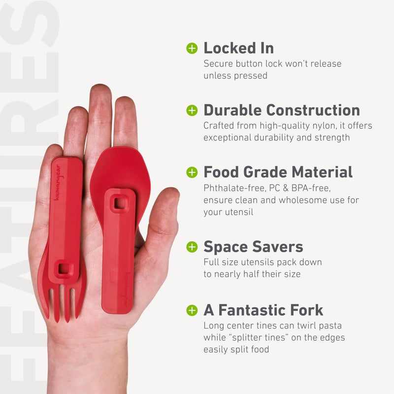 Humangear همانجيير جوبيتس كليك | أدوات السفر والتخييم | أدوات تناول الطعام المحمولة والقابلة للتحويل | شوكة وملعقة قابلة للطي | أحمر, كليك - Image 5